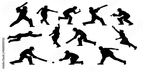 Set of black vector silhouettes illustrating people in action including sport players, soccer, football, running, and extreme skateboard activity for fun and dance