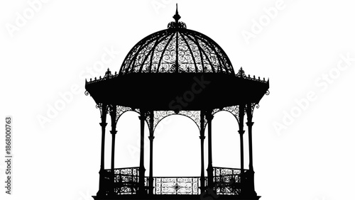 Silhouette of a Victorian Bandstand Structure with a Dome.