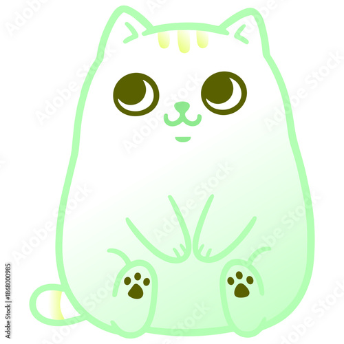 Cute Pastel Cat Character Sitting with Soft Glow, Kawaii Illustration