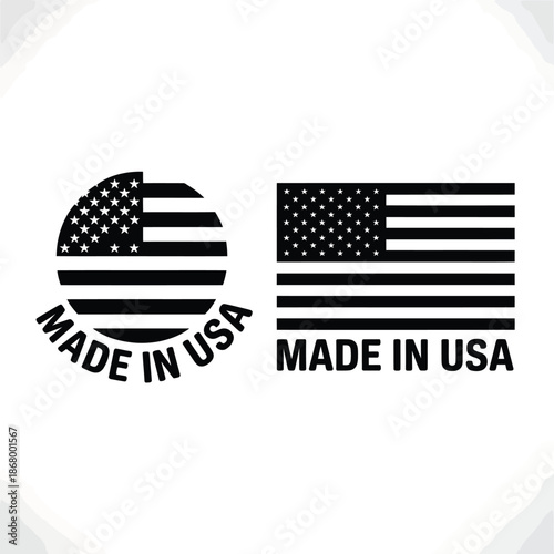 Made in usa labels with american flag icons for product branding and advertising