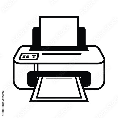 Simple black and white illustration of a desktop printer