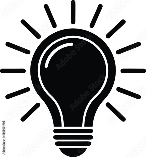 Black silhouette of a light bulb with radiating lines 1
