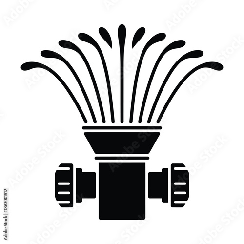 Black silhouette of a sprinkler head with water jets spraying out