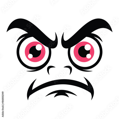 Angry face with red eyes and furrowed eyebrows and mouth