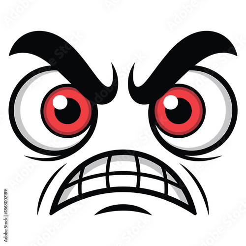 Angry face with red eyes and furrowed eyebrows and mouth