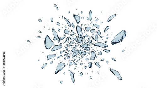 Broken glass shatter explosion, vector sharp ice fragments on white background, 3D splinters. Danger flying crystal piece, destroy windshield smithereens concept. Broken glass realistic clipart