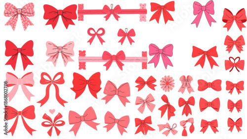 A collection of various red and pink bow designs for decoration and embellishment
