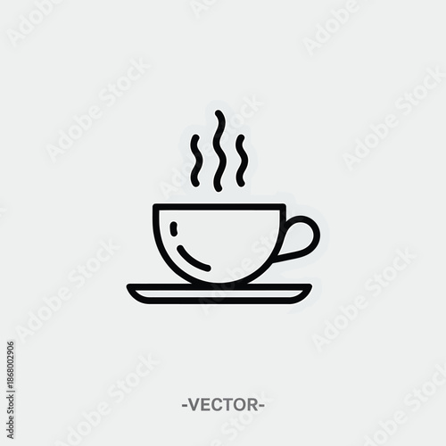 Simple line drawing of a steaming hot cup of coffee on a saucer