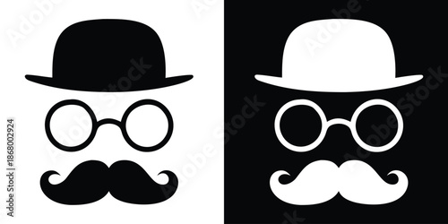 Hat, glass, mustache silhouette vector, Gentleman icon