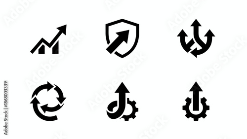 Set of Black Arrows and Symbols.