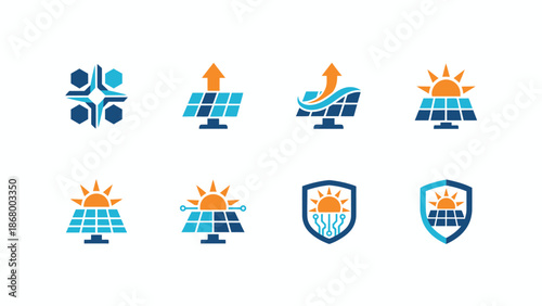 Solar Panel Icons Renewable Energy Symbols.