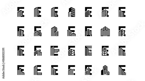 Various Decorative Letter E Designs Black White.