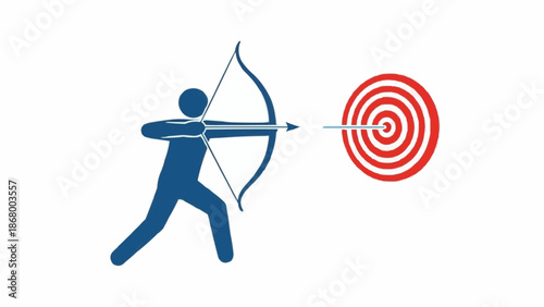 Archer aiming bow and arrow at target for accuracy and precision.