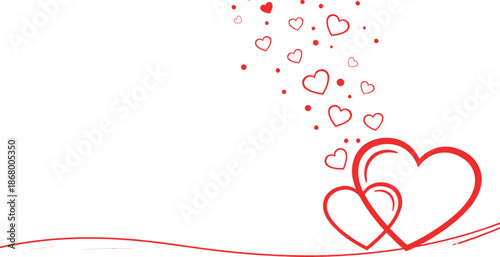 Red heart shapes and lines on for love and valentines day concepts