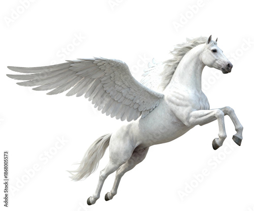 Flying White Pegasus with Spread Wings