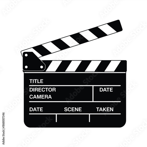 Black and white movie clapper board on a plain background
