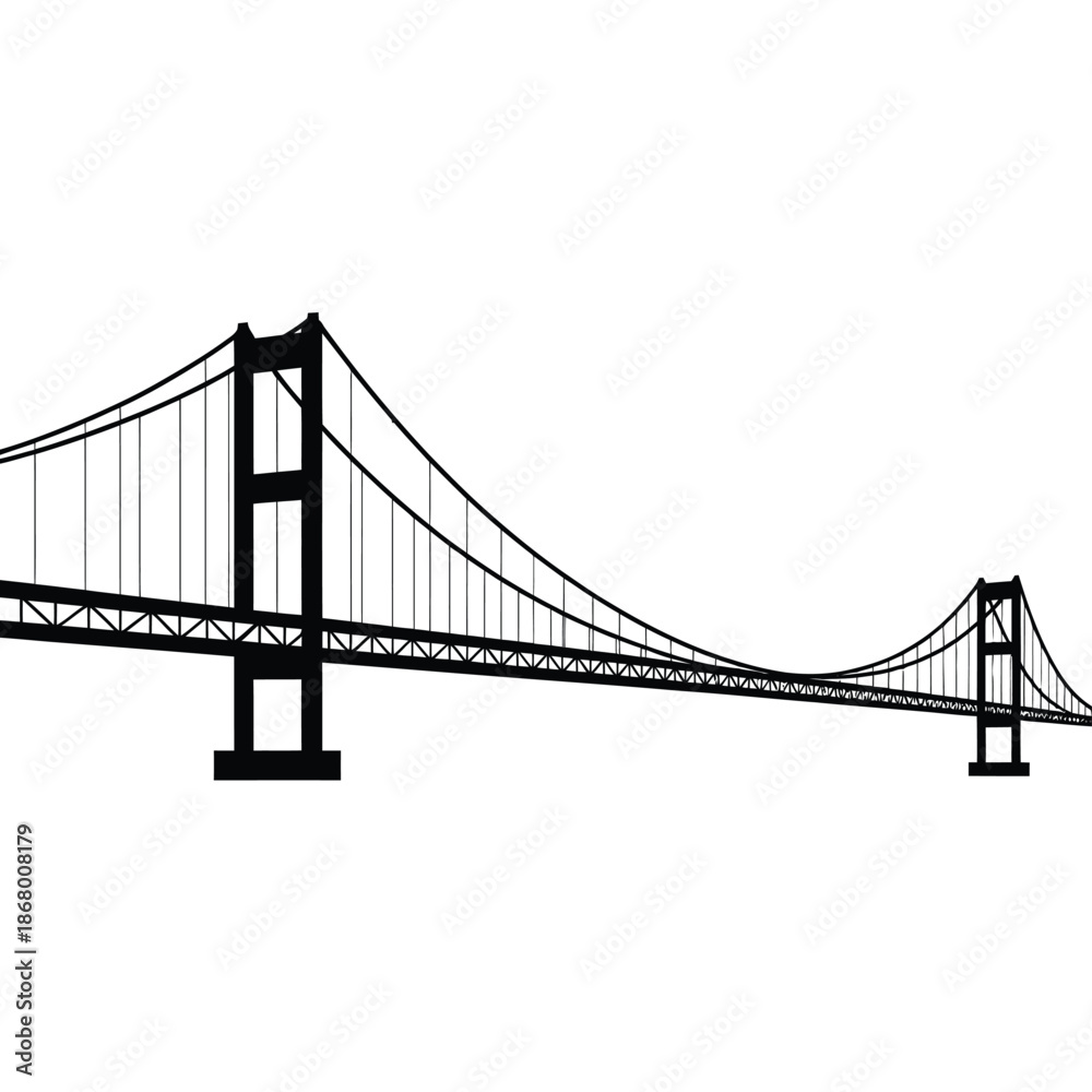 Obraz premium Black silhouette of a suspension bridge on a white background