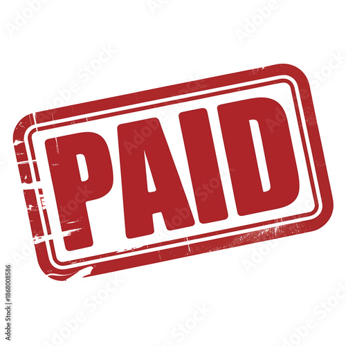 Red paid stamp on white background with distressed texture