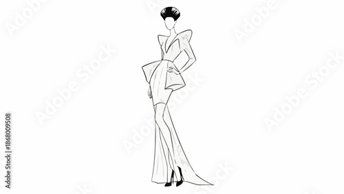 Elegant Fashion Illustration of a Woman in a Designer Gown.