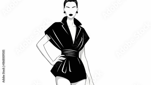 Fashion illustration of a woman in a black jumpsuit.