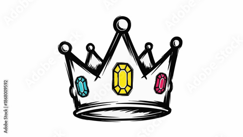 Hand drawn crown with colorful gems and jewels.