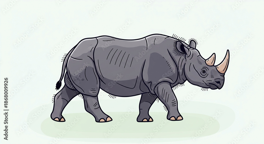Fototapeta premium Majestic gray rhinoceros walking on green ground