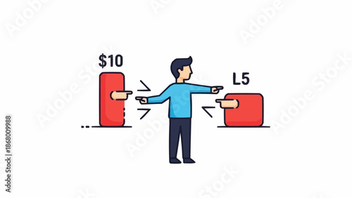 Man chooses between two options one with 10 and another with L5.
