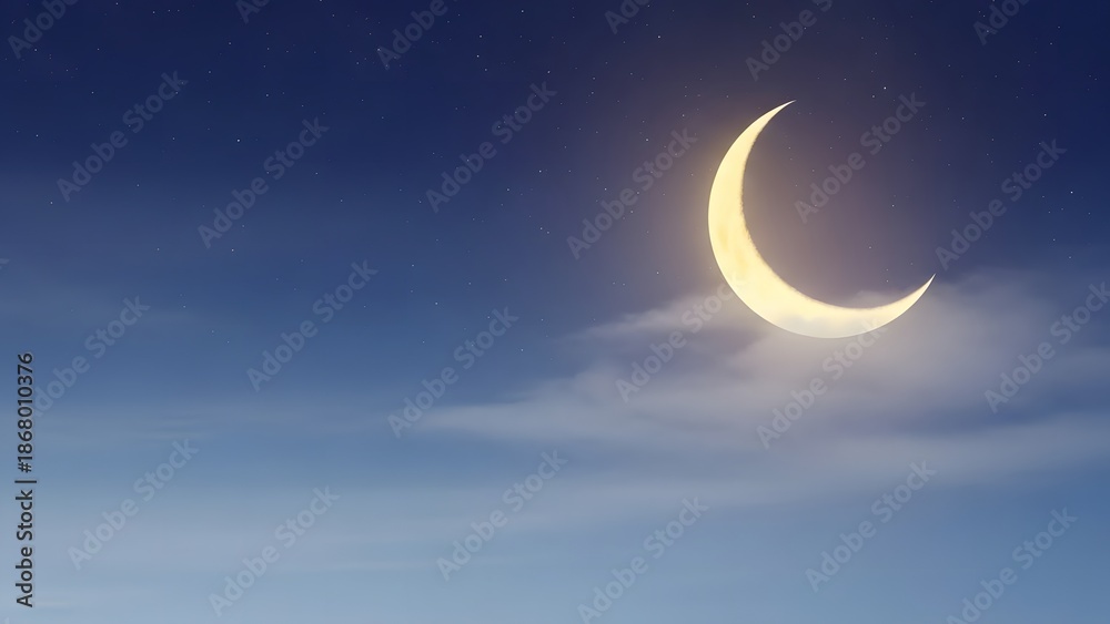 Naklejka premium Celebrating Ramadhan under the crescent moon in a serene night sky