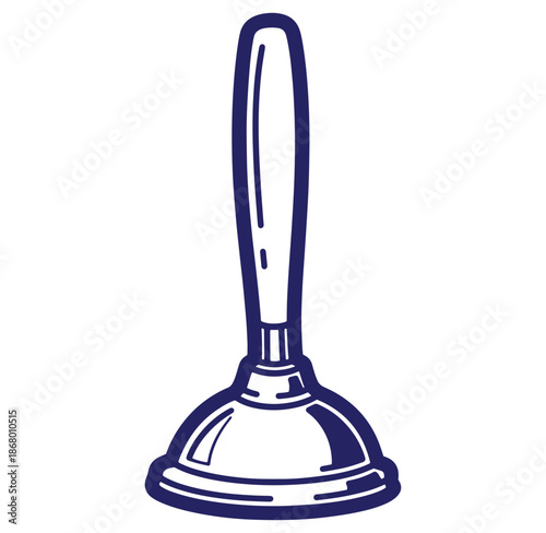 Hand drawn illustration of a classic blue plunger graphic suitable for various uses
