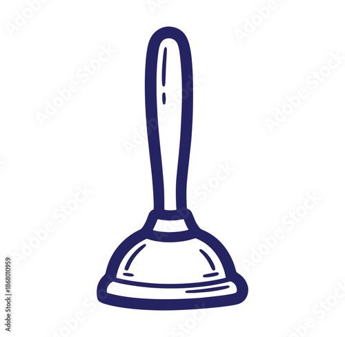Simple blue outline illustration of a plunger for plumbing and home repair purposes