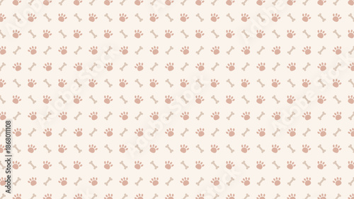Seamless pattern with cute dog paw prints and bones on a beige background. Minimalist animal footprint vector illustration for pet shop branding, wallpaper, and fabric design