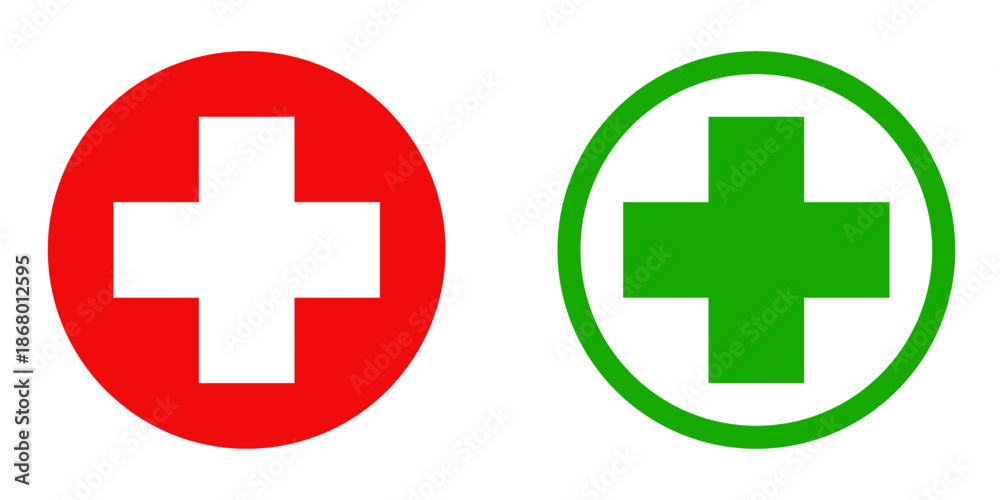 Obraz premium Red and green medical cross sign symbols vector illustration