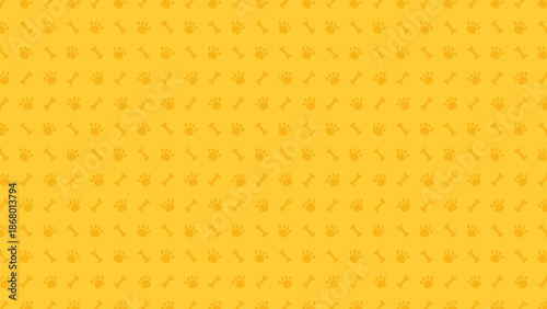 Yellow monochrome seamless pattern featuring cute dog paws and bones. Vibrant animal print vector background for pet supplies packaging, summer textiles, and bright wallpaper designs