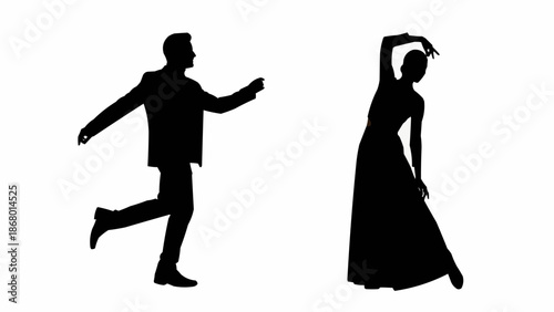Silhouette of a man chasing a woman in a dress.