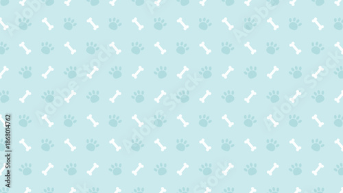 Seamless light blue pattern with cute dog paw prints and white bones. Perfect for pet shop branding, puppy textiles, veterinary clinic decor, and animal-themed wallpaper vector