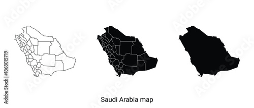 Saudi arabia map in three different styles and colors