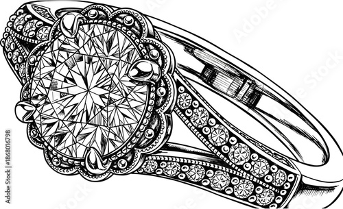 Ring, Diamond, Jewelry, Sketch, Illustration, Vintage, Engagement, Luxury, Wedding, Ornament, Crystal, Fashion, Hand-drawn, Elegant, Accessory