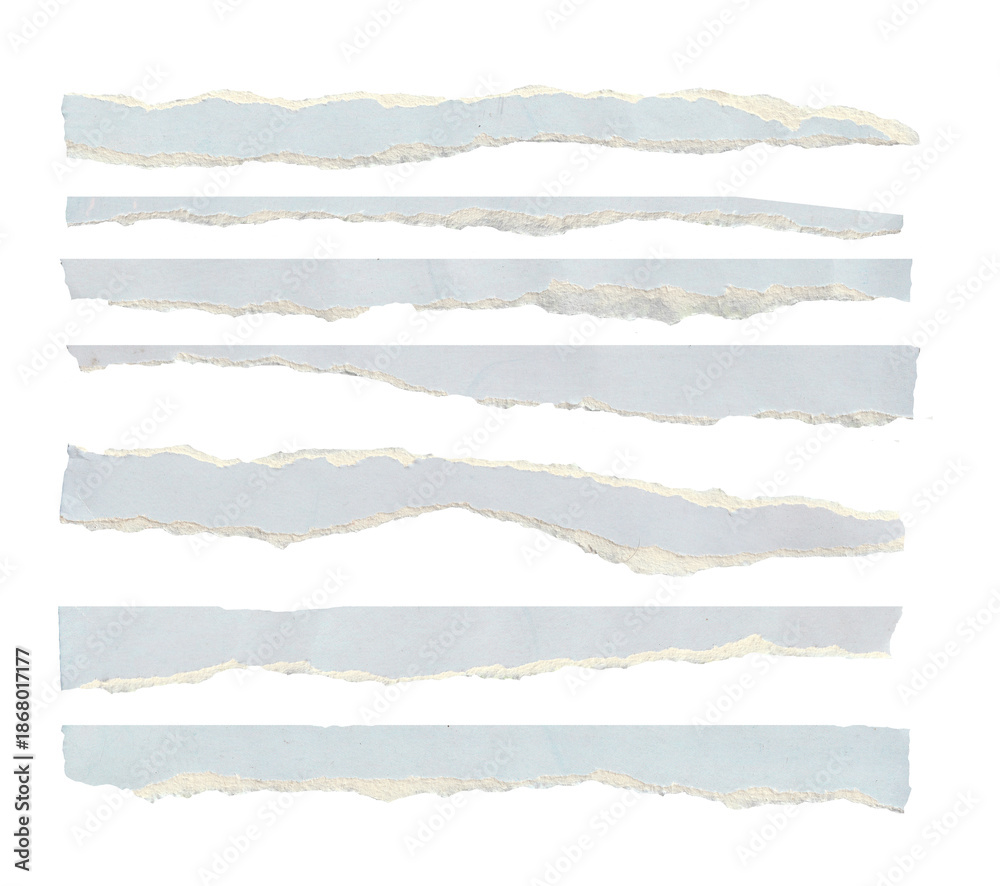 Fototapeta premium torn blank pages with uneven texture edges. set of ripped white paper sheets png isolated on transparent background.