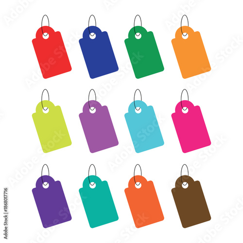 Vibrant collection of blank retail price tags and discount labels, perfect for sales, promotions, and identifying merchandise in a dynamic commercial environment