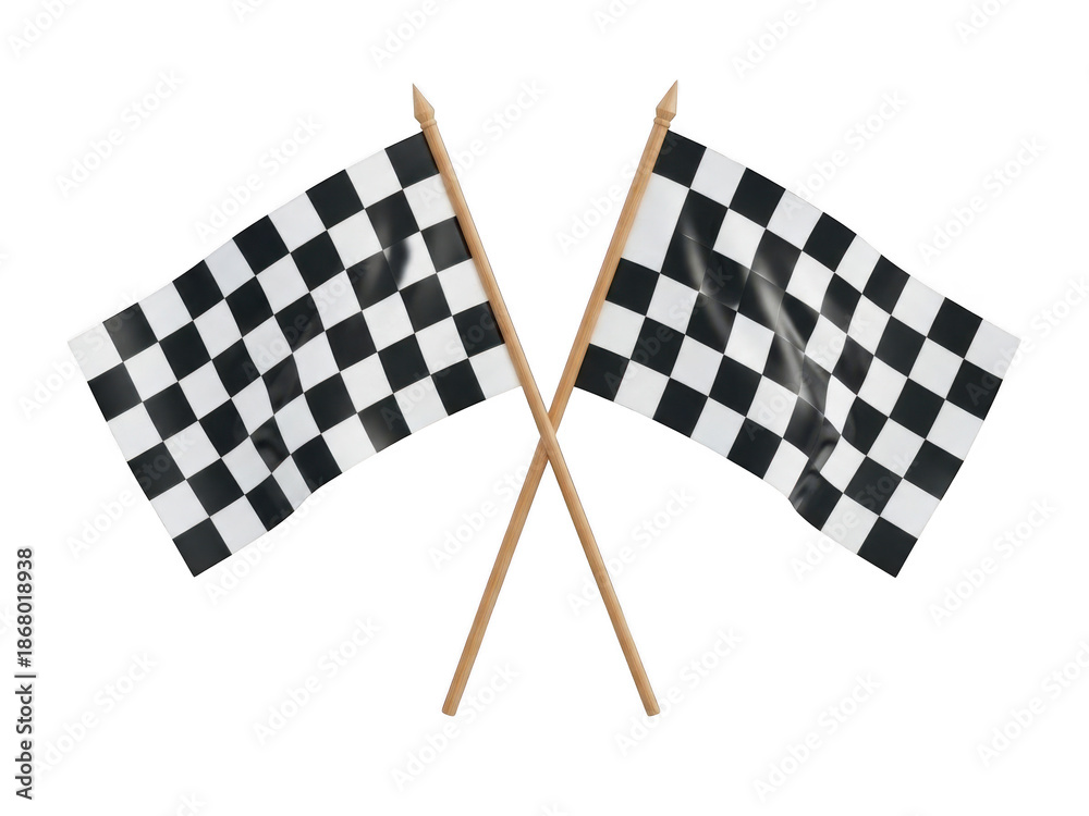 Fototapeta premium Crossed checkered flags waving isolated on transparent background