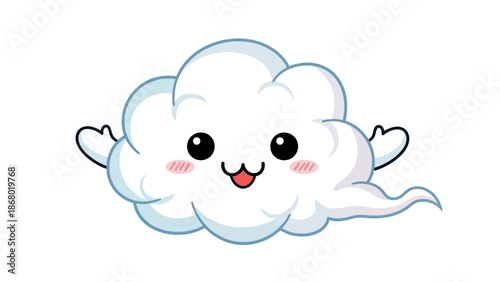 Kawaii cute mascot of a smiling white cloud with hearts for Chinese New Year against a clean white background.
