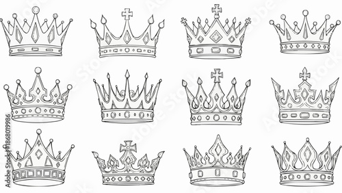 Collection of Hand Drawn Royal Crowns and Tiaras.