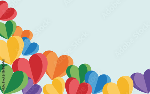 Colorful hearts illustration arranged in a diagonal pattern on a light background
