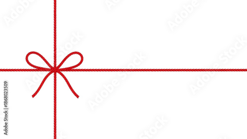 Red string bow tied neatly across a white background, perfect for festive gift wrapping