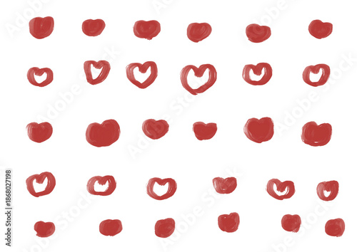 Hand drawn red heart collection with watercolor texture