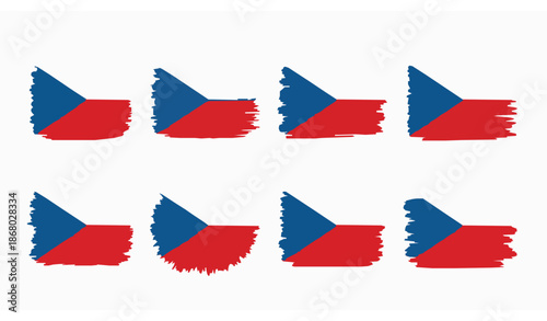 Expressive Hand Painted Czech Flag Vector Set with Blue White and Red Colors