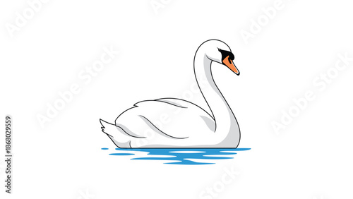 A graceful white swan swimming on blue water, with a clean silhouette and elegant posture.