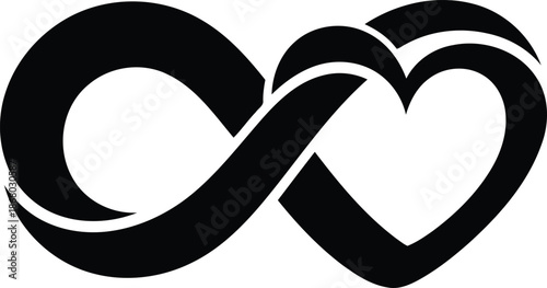 Black infinity symbol intertwined with a heart shape