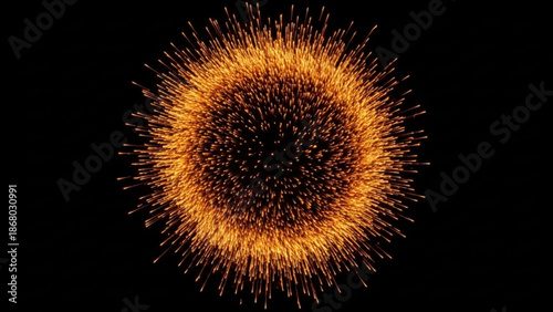 Vibrant orange and yellow circular fireworks explosion on black background for celebrations and festivities with festivity and colorful and festive