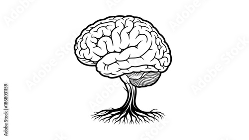 Human Brain Growing Out Of Tree Roots Mental Growth Mindset Concept